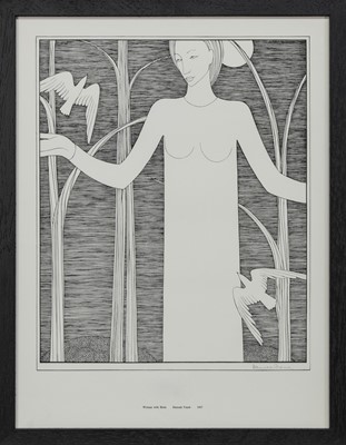 Lot 541B - WOMAN WITH BIRDS, A LITHOGRAPH BY HANNAH FRANK