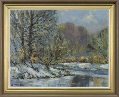 Lot 878 - WINTER TREE, RIVER CART IN POLLOK PARK, AN OIL BY J D HENDERSON