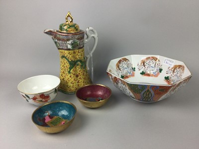 Lot 141 - A JAPANESE COFFEE SERVICE, CHINESE AND JAPANESE PLATES, BOWLS AND A COFFEE POT