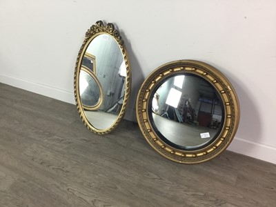 Lot 154 - A GILT FRAMED CIRCULAR WALL MIRROR AND ANOTHER WALL MIRROR