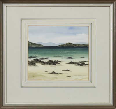 Lot 14 - MULL FROM IONA, A WATERCOLOUR BY JIM NICHOLSON