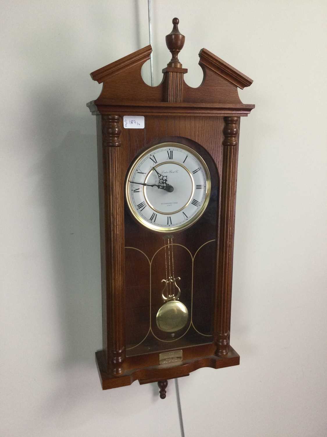 Lot 187 - A WESTMINSTER WALL CLOCK, A WALL BAROMETER AND TWO TABLE LAMPS