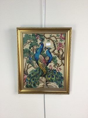Lot 46 - A CONTINENTAL SCHOOL OIL PAINTING ALONG WITH A NEEDLEWORK