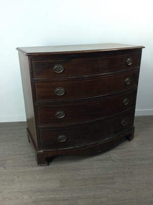 Lot 1071 - A 19TH CENTURY MAHOGANY BOW FRONTED CHEST OF DRAWERS
