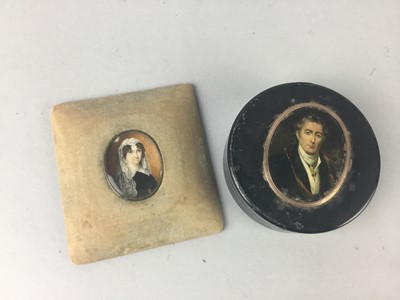 Lot 241 - A LACQUERED BOX AND A FRAMED PORTRAIT MINIATURE