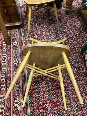 Lot 1048 - A SET OF FOUR ERCOL BLONDE ELM DINING CHAIRS