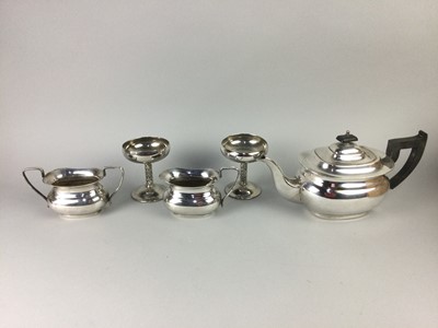 Lot 175 - A THREE PIECE PLATED TEA SERVICE AND OTHERS
