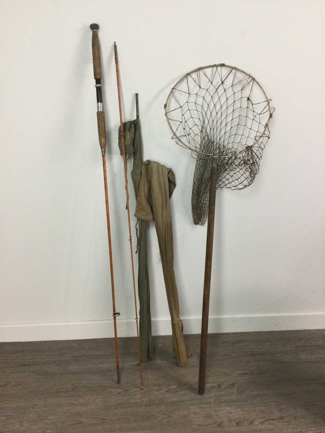 Lot 173 - A LOT OF FIVE SPLIT CANE AND GREENHEART FISHING RODS