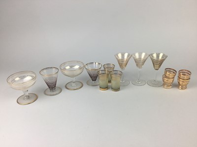 Lot 16 - AN ART DECO GLASS LIQUEUR SET ALONG WITH OTHER ART DECO GLASS WARE