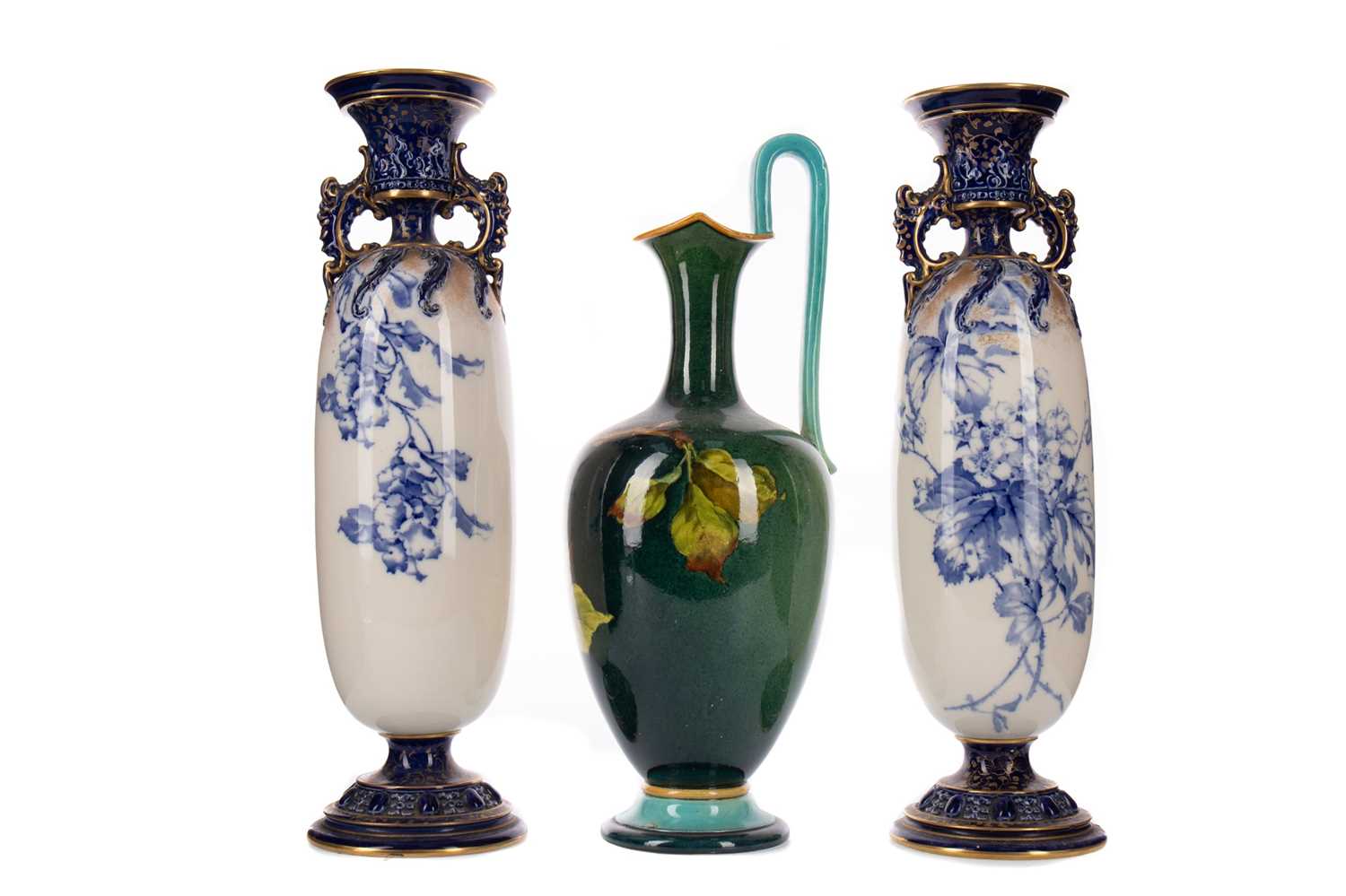 Lot 777 - A PAIR OF ROYAL DOULTON VASES, ALONG WITH A EWER