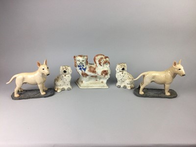 Lot 205 - A PAIR OF STAFFORDSHIRE DOGS AND OTHER CERAMIC DOGS