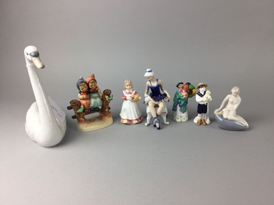 Lot 225 - A LLADRO FIGURE OF A SWAN, LLADRO FIGURE OF A COW AND OTHER CERAMICS