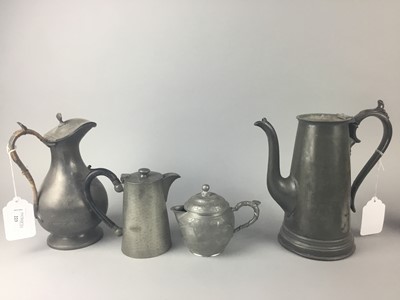 Lot 223 - A PEWTER WATER JUG AND OTHER PEWTER ITEMS