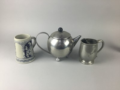 Lot 223 - A PEWTER WATER JUG AND OTHER PEWTER ITEMS