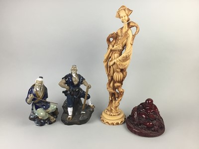 Lot 233 - A CHINESE CERAMIC FIGURE OF A FISHERMAN AND OTHER FIGURES