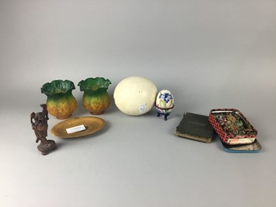 Lot 237 - AN OSTRICH EGG, SKETCHBOOK, MAUCHLINE DISH AND OTHER ITEMS