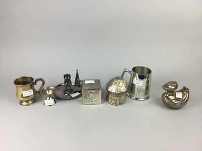Lot 101 - A SHEFFIELD PLATED CHAMBER CANDLESTICK AND OTHERS