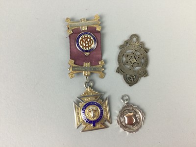 Lot 54 - A SILVER MASONIC PENDANT, ANOTHER NEDAL AND A SILVER FOB