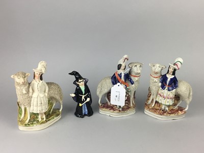 Lot 58 - A LOT OF THREE STAFFORDSHIRE FLATBACK FIGURE GROUPS ALONG WITH OTHER CERAMICS