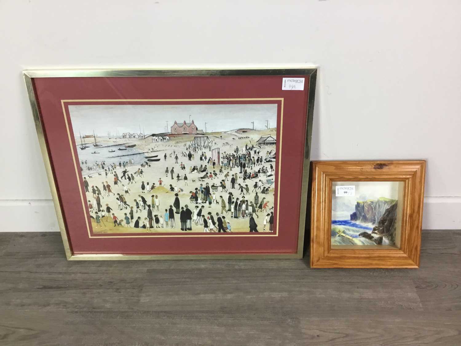 Lot 99 - A MINTON PAINTED CERAMIC TILE ALONG WITH A PRINT AFTER LOWRY