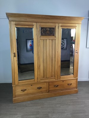 Lot 413 - A VICTORIAN STRIPPED PINE DOUBLE WARDROBE