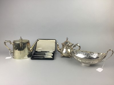 Lot 302 - A SILVER PLATED BOTTLE COASTER ALONG WITH OTHER PLATE