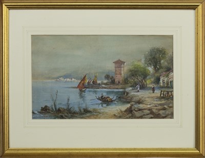 Lot 331 - LAKE MAGGIORE, A WATERCOLOUR BY LUIGI BAROZZI