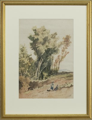 Lot 360A - PICNIC IN THE FIELD, A WATERCOLOUR BY J SIMPSON