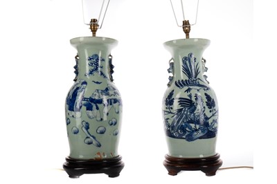 Lot 1793 - A NEAR PAIR OF CHINESE CELADON GLAZED VASES
