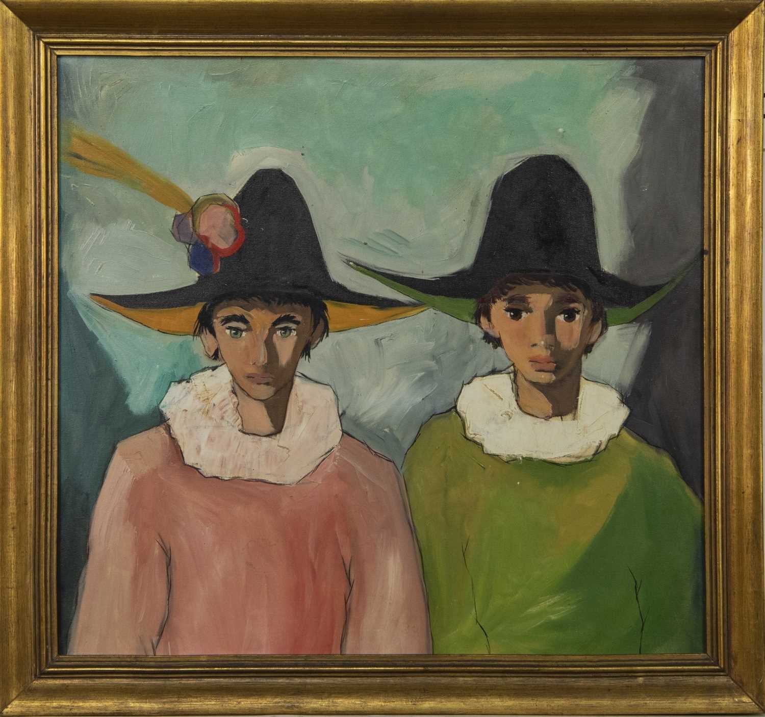 Lot 63 - PORTUGUESE SCHOOL, TWO FIGURES, AN OIL ON CANVAS
