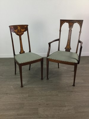Lot 1069 - AN ART NOUVEAU ELBOW CHAIR AND A SIDE CHAIR