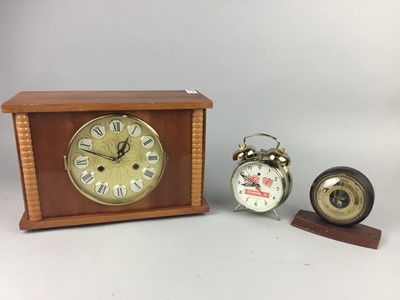 Lot 358 - A MANTEL CLOCK ALONG WITH ANOTHER AND A BAROMETER