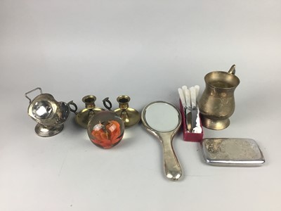 Lot 366 - A SILVER BACKED HANDMIRROR ALONG WITH SILVER PLATE