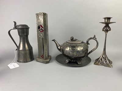 Lot 396A - A PEWTER FOUR PIECE TEA AND COFFEE SERVICE AND OTHER PLATED ITEMS