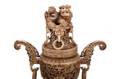 Lot 1676 - AN UNUSUAL CHINESE CARVED BONE CENSER