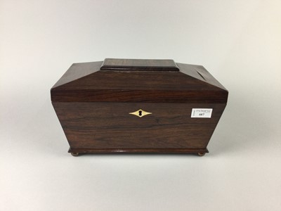 Lot 487 - A REGENCY ROSEWOOD SARCOPHAGUS FORMED TEA CADDY