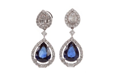 Lot 1343 - A PAIR OF SAPPHIRE AND DIAMOND EARRINGS