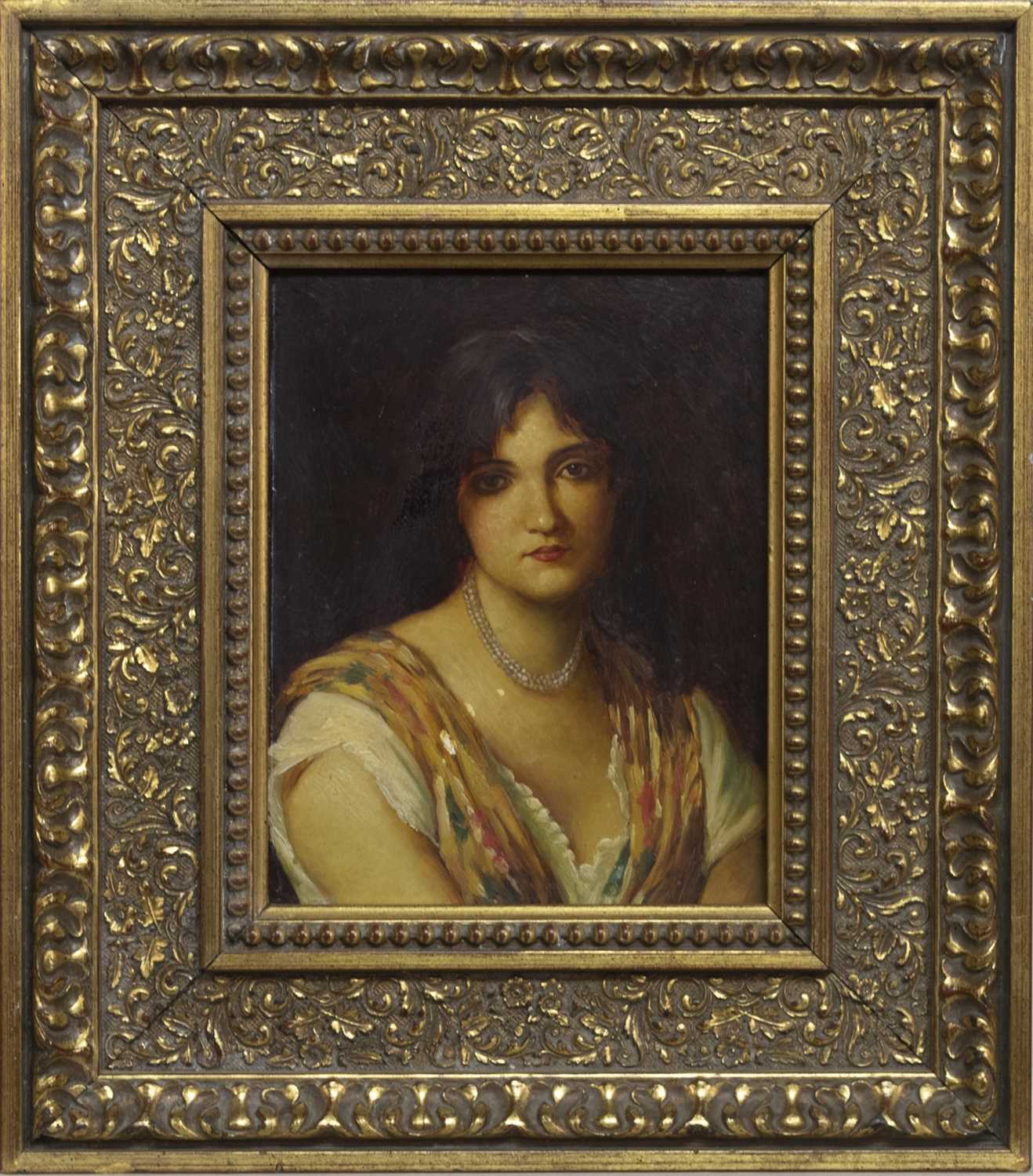Lot 327 - HEAD AND SHOULDERS PORTRAIT OF A YOUNG WOMAN, AN OIL IN THE MANNER OF 'SPANISH' PHILIP