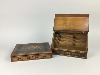 Lot 417 - A 19TH CENTURY COROMANDEL AND MARQUETRY STATIONERY BOX