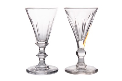 Lot 796 - TWO WHEEL ENGRAVED GLASSES, ALONG WITH TWO CORDIAL GLASSES
