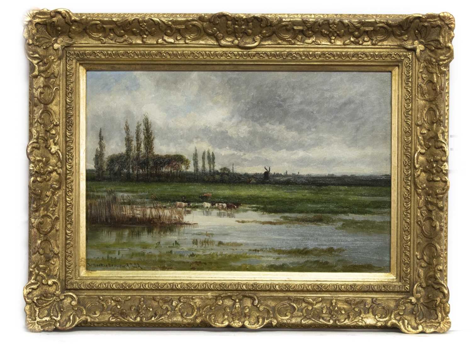 Lot 292 - ON THE RIVER OUSE, HUNTINGTON, AN OIL BY WILLIAM BEATTIE BROWN