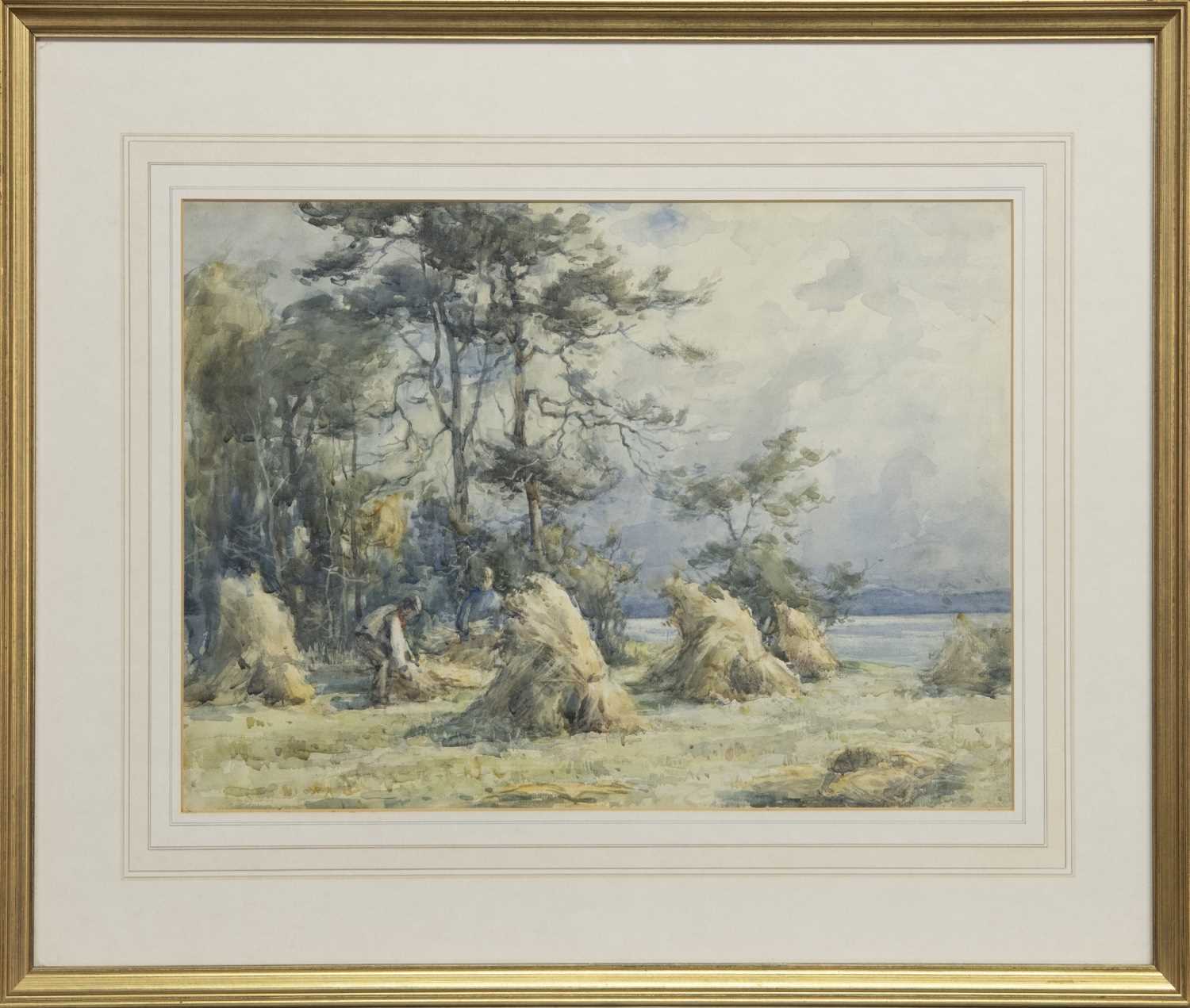 Lot 293 - THE HARVESTERS, A WATERCOLOUR BY JOHN MACLAUCHLAN MILNE