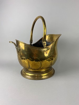 Lot 165 - A BRASS COAL SCUTTLE, COMPANION STAND AND OTHER ITEMS