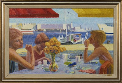 Lot 69 - CAFE IN RHODES, AN OIL BY NIGEL MCISAAC