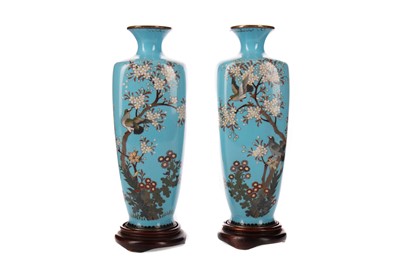 Lot 1796 - A PAIR OF EARLY 20TH CENTURY JAPANESE CLOISONNE ENAMEL VASES