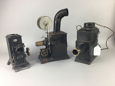 Lot 510 - A GERMAN GBN 'LATERNA MAGICA'  MAGIC LANTERN ALONG WITH TWO OTHERS AND A POCKET WATCH