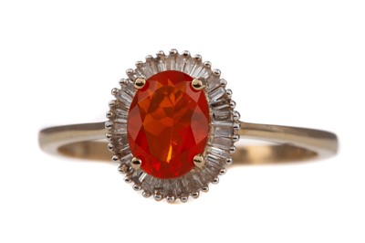 Lot 1353 - A FIRE OPAL AND DIAMOND RING
