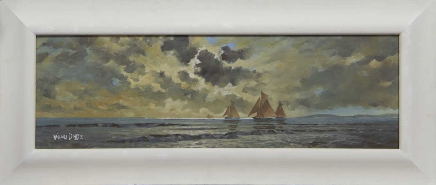 Lot 103 - YACHTS ON CALM SEAS, AN OIL BY WILLIAM DOBBIE