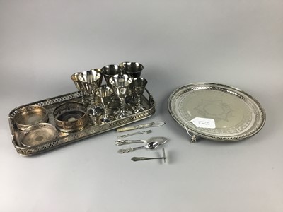 Lot 566 - A SILVER PLATED SALVER ALONG WITH OTHER PLATE