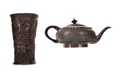 Lot 1820 - AN INDIAN SILVER PLATED TEAPOT